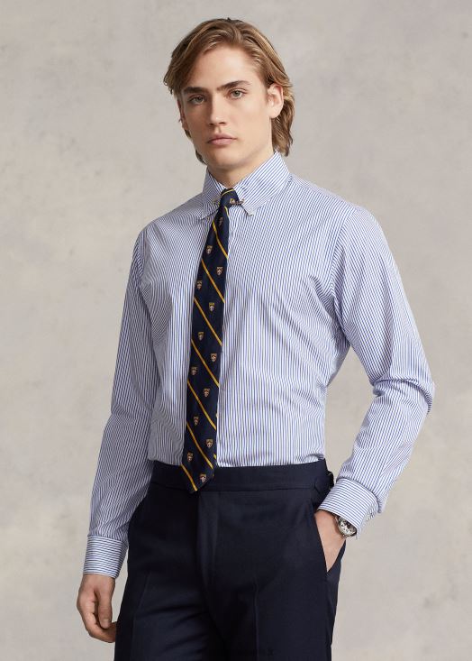 chemise ajustée en popeline rayée 46T60T1151 Hommes Ralph Lauren cagnard bleu/blanc