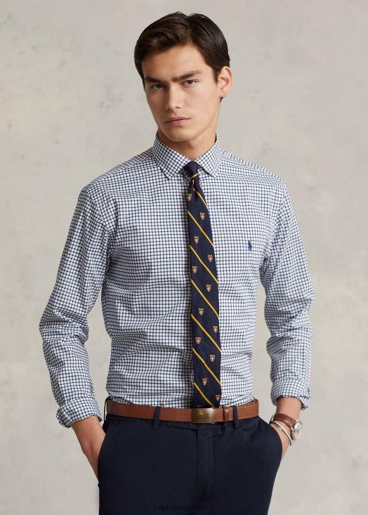 chemise coupe ajustée en popeline à carreaux 46T60T785 Hommes Ralph Lauren marine/blanc