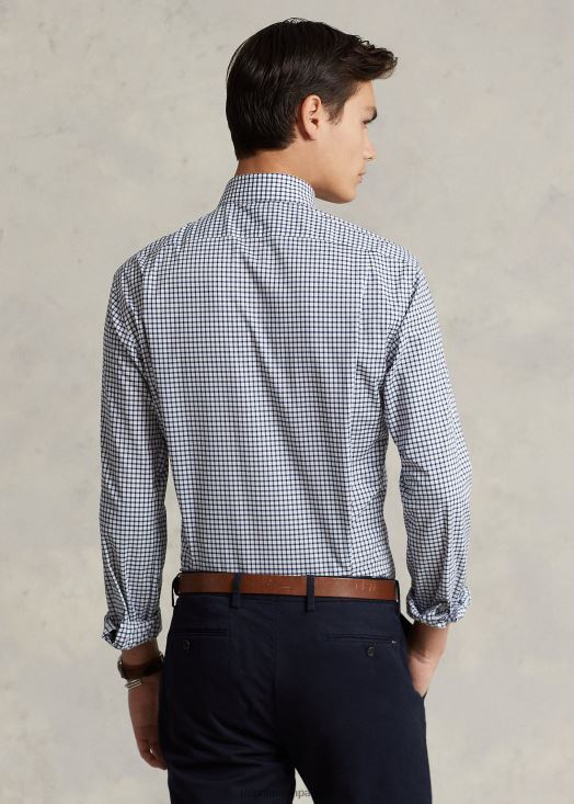 chemise coupe ajustée en popeline à carreaux 46T60T785 Hommes Ralph Lauren marine/blanc