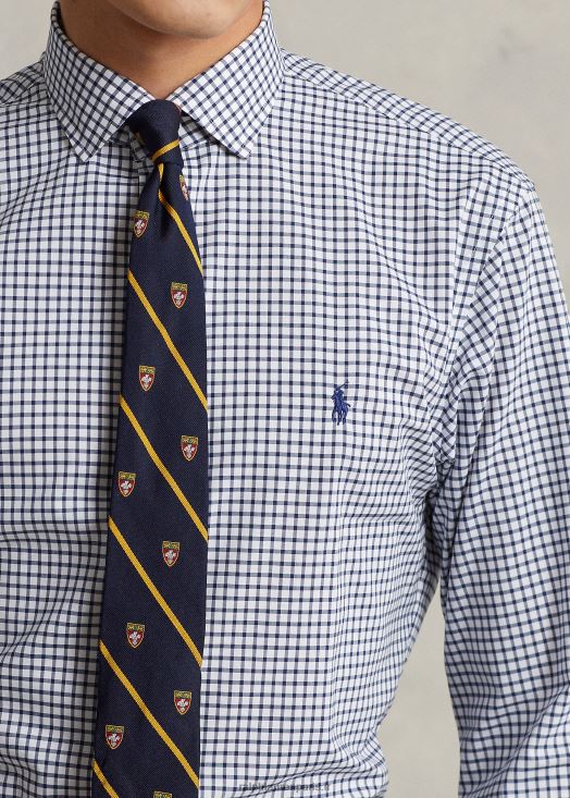 chemise coupe ajustée en popeline à carreaux 46T60T785 Hommes Ralph Lauren marine/blanc