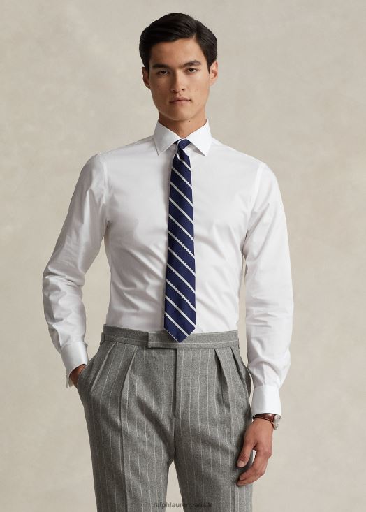 chemise coupe slim en popeline à poignets mousquetaires 46T60T680 Hommes Ralph Lauren blanc