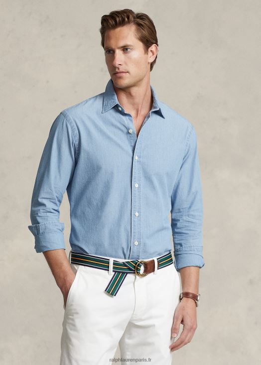 chemise en chambray indigo coupe ajustée 46T60T8649 Hommes Ralph Lauren bleu nîmes/blanc