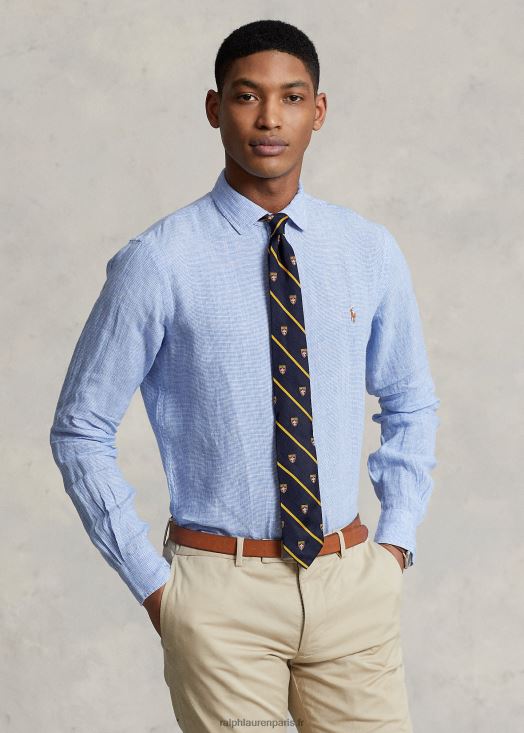 chemise en lin coupe ajustée 46T60T1169 Hommes Ralph Lauren bleu clair