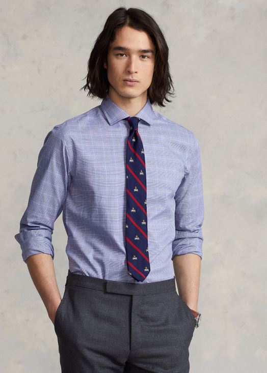 chemise en sergé Prince de Galles coupe ajustée 46T60T836 Hommes Ralph Lauren 5089 bleu océan/blanc