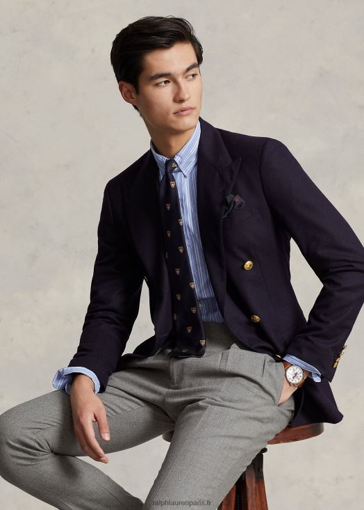 chemise rayée coupe ajustée à col boutonné 46T60T1196 Hommes Ralph Lauren bleu d'automne/blanc