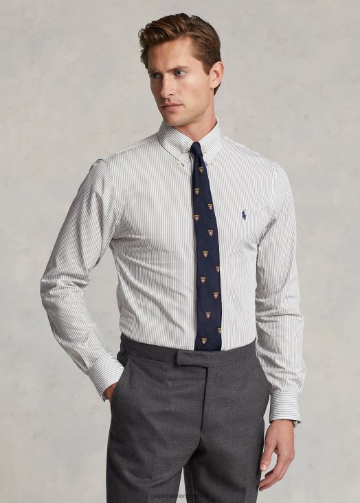 chemise slim en popeline rayée 46T60T381 Hommes Ralph Lauren brouillard gris