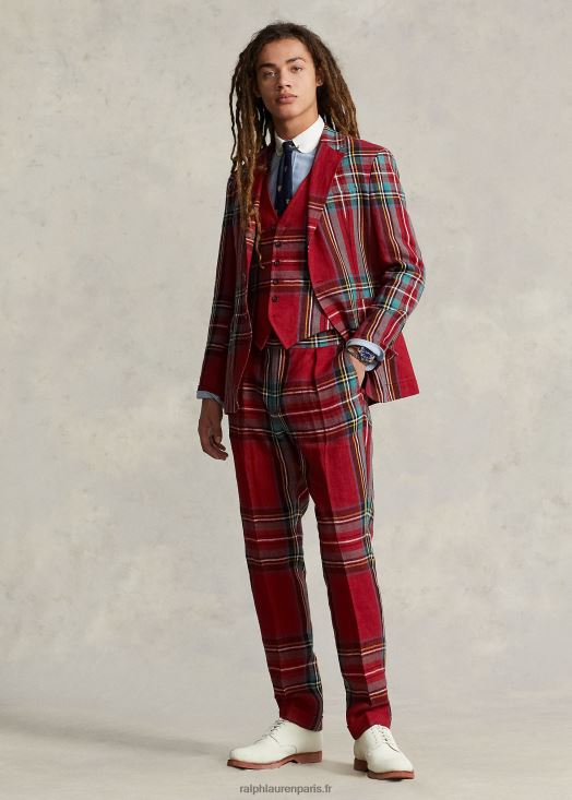 gilet en lin à carreaux 46T60T1241 Hommes Ralph Lauren multicolore rouge/vert