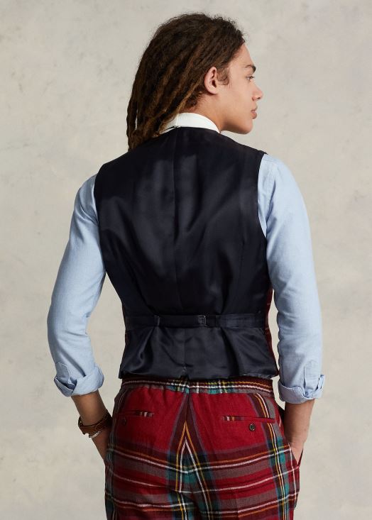 gilet en lin à carreaux 46T60T1241 Hommes Ralph Lauren multicolore rouge/vert