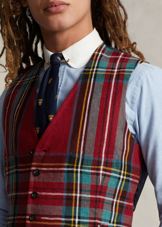 gilet en lin à carreaux 46T60T1241 Hommes Ralph Lauren multicolore rouge/vert