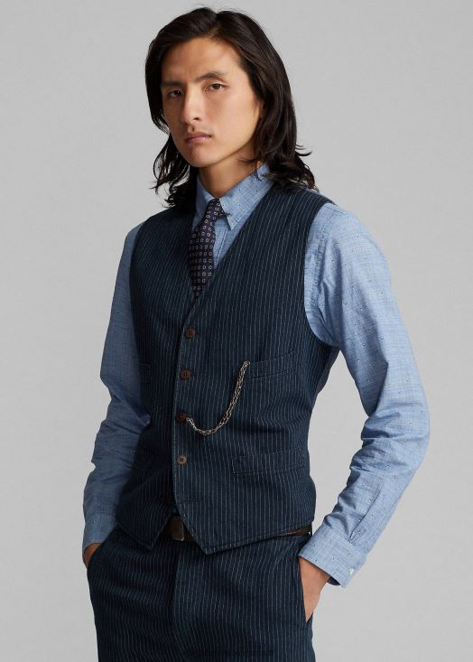 gilet à fines rayures et chevrons 46T60T1746 Hommes Ralph Lauren rayures indigo