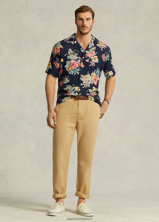 pantalon classique en lin et coton 46T60T1413 Hommes Ralph Lauren kaki vintage
