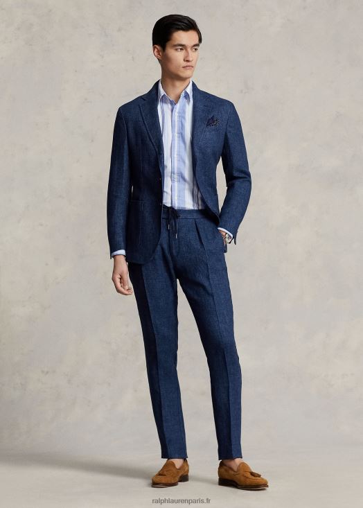 pantalon de costume à chevrons en lin plissé 46T60T1213 Hommes Ralph Lauren marine