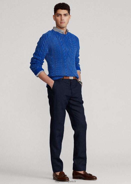 pantalon de costume en lin 46T60T1036 Hommes Ralph Lauren bleu marine foncé