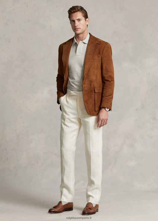 pantalon de costume en lin 46T60T8433 Hommes Ralph Lauren crème légère