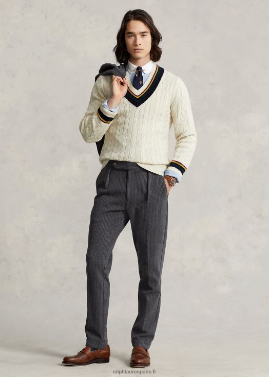 pantalon de costume en maille à fines rayures 46T60T8599 Hommes Ralph Lauren gris foncé