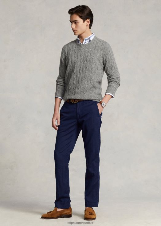 pantalon droit en lin et coton 46T60T480 Hommes Ralph Lauren marine de newport