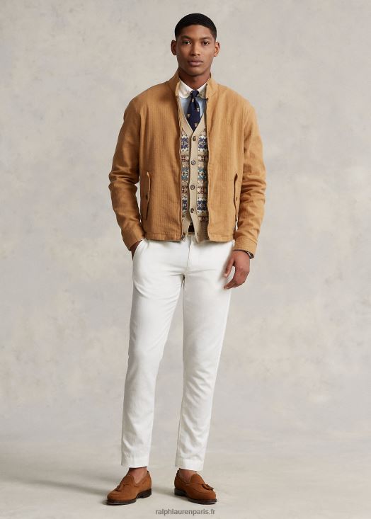 pantalon droit en lin et coton 46T60T482 Hommes Ralph Lauren lavage de pont blanc