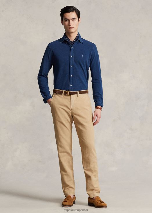 pantalon droit en lin et coton 46T60T483 Hommes Ralph Lauren kaki vintage