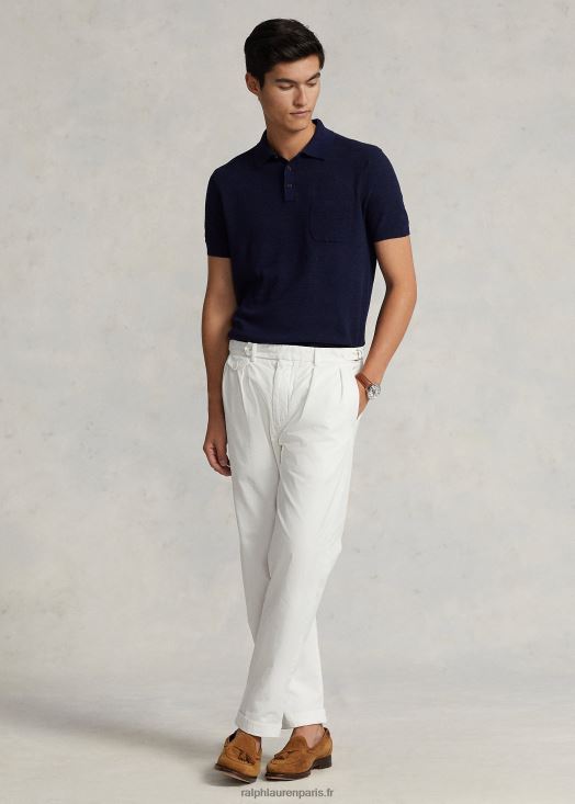 pantalon fuselé en sergé plissé 46T60T8408 Hommes Ralph Lauren lavage de pont blanc