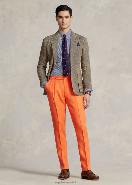 pantalon plissé en lin 46T60T1267 Hommes Ralph Lauren orange optique
