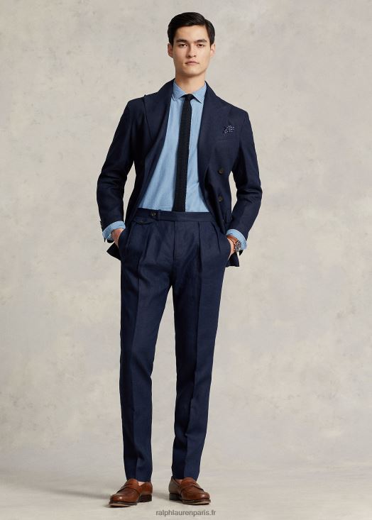 pantalon plissé en lin 46T60T730 Hommes Ralph Lauren bleu marine foncé