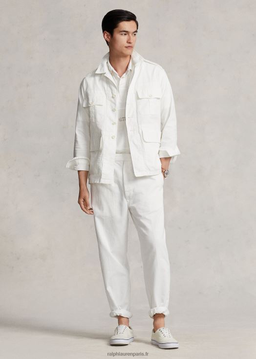 pantalon plissé en sergé coupe décontractée 46T60T8626 Hommes Ralph Lauren lavage de pont blanc