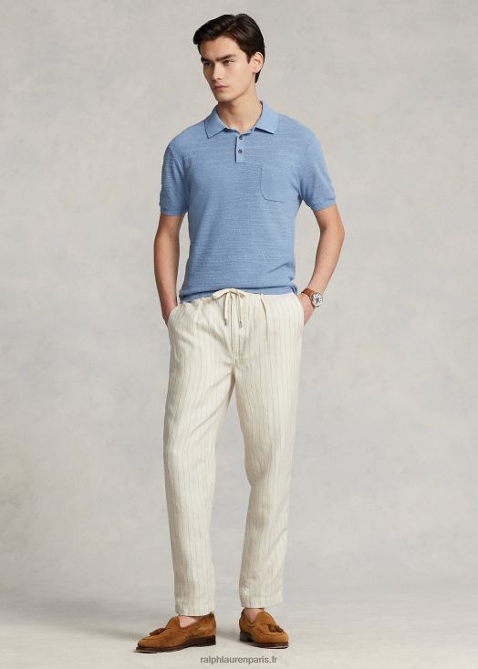 pantalon prepster polo coupe slim sur mesure 46T60T695 Hommes Ralph Lauren fines rayures crème andover