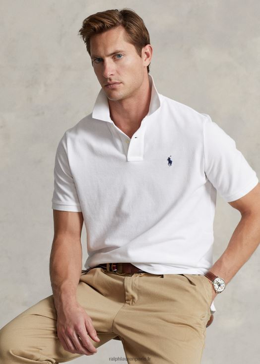 polo ajusté en résille 46T60T1 Hommes Ralph Lauren Navet blanc