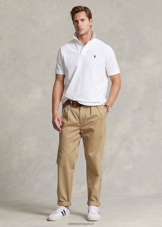 polo ajusté en résille 46T60T1 Hommes Ralph Lauren Navet blanc