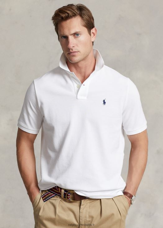 polo ajusté en résille 46T60T1 Hommes Ralph Lauren Navet blanc
