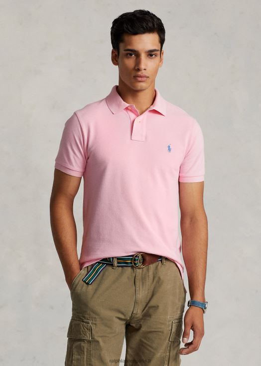 polo ajusté en résille 46T60T8354 Hommes Ralph Lauren rose carmel/bleu