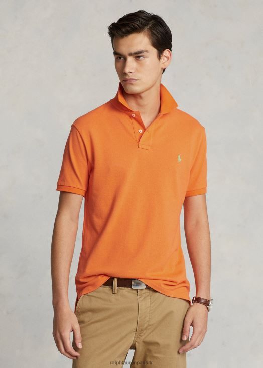 polo ajusté en résille 46T60T8358 Hommes Ralph Lauren station orange