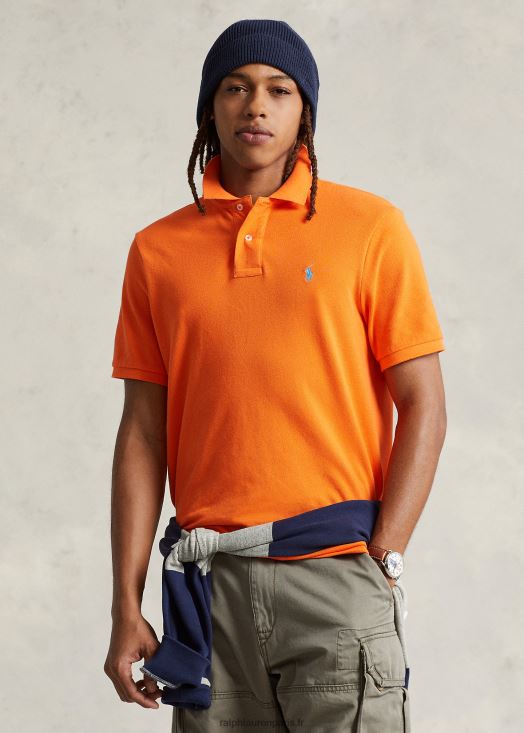 polo ajusté en résille 46T60T8359 Hommes Ralph Lauren orange resort/bleu clair