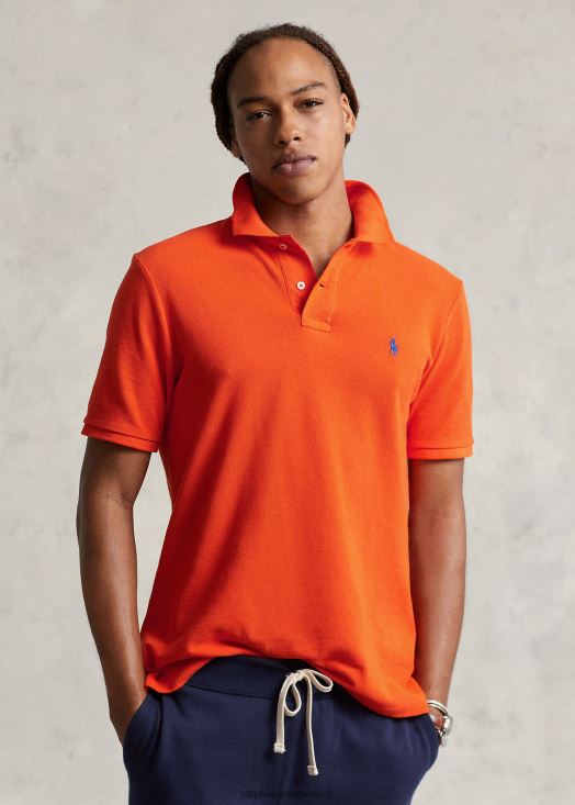 polo ajusté en résille 46T60T8360 Hommes Ralph Lauren voile orange/royal