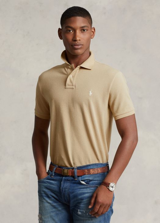 polo ajusté en résille 46T60T8364 Hommes Ralph Lauren beige côtier
