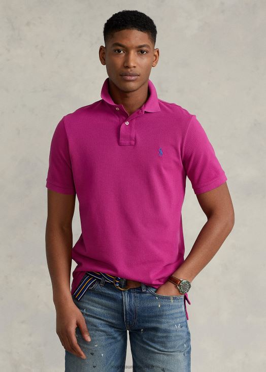polo ajusté en résille 46T60T8368 Hommes Ralph Lauren rose vif