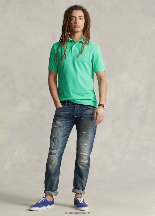 polo confortable en mesh coupe slim 46T60T20 Hommes Ralph Lauren vert coucher de soleil