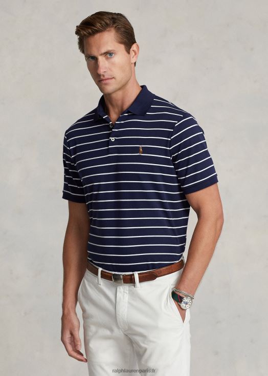 polo coupe classique en coton doux 46T60T143 Hommes Ralph Lauren raffiné marine/blanc