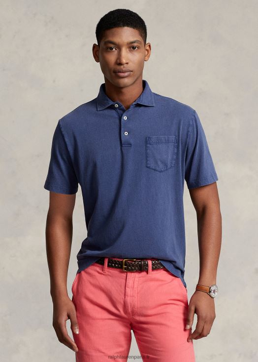 polo coupe classique en coton et lin 46T60T824 Hommes Ralph Lauren bleu marine clair