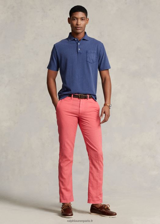 polo coupe classique en coton et lin 46T60T824 Hommes Ralph Lauren bleu marine clair