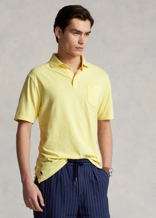 polo coupe classique en coton et lin 46T60T825 Hommes Ralph Lauren jaune bristol
