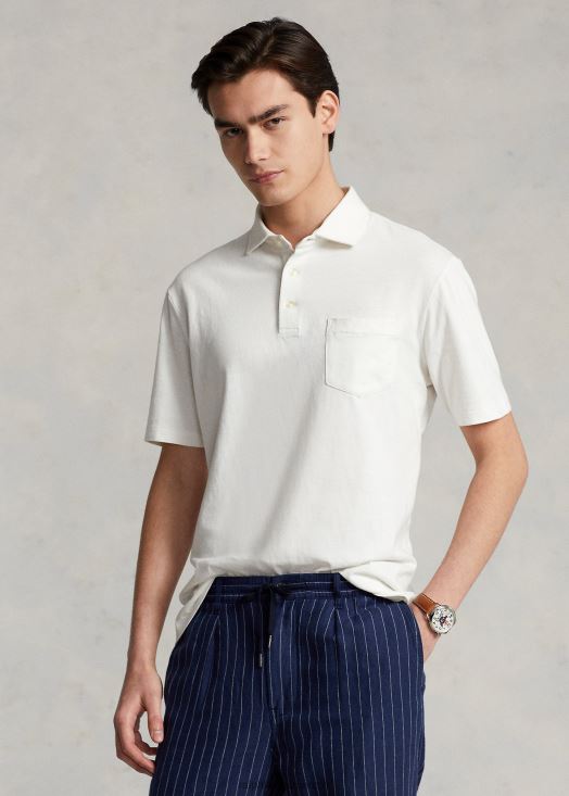 polo coupe classique en coton et lin 46T60T827 Hommes Ralph Lauren crème de parchemin