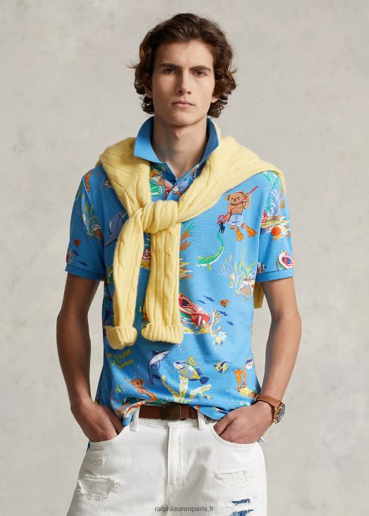 polo coupe classique en maille ours polo 46T60T521 Hommes Ralph Lauren les ligues finissent en bleu