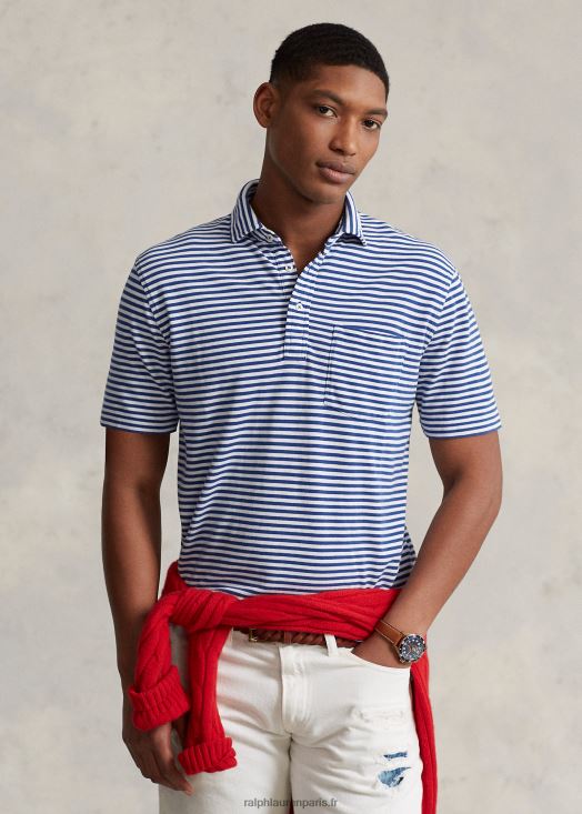 polo coupe classique en mesh poids plume 46T60T700 Hommes Ralph Lauren bleu marine/blanc