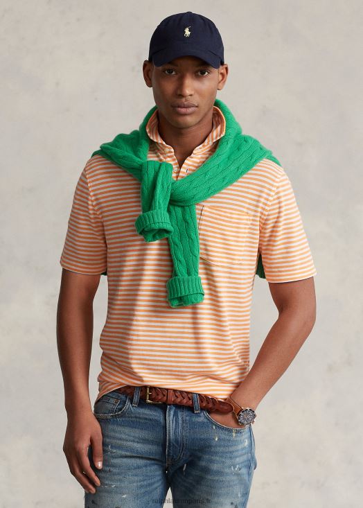 polo coupe classique en mesh poids plume 46T60T701 Hommes Ralph Lauren orange clair/blanc