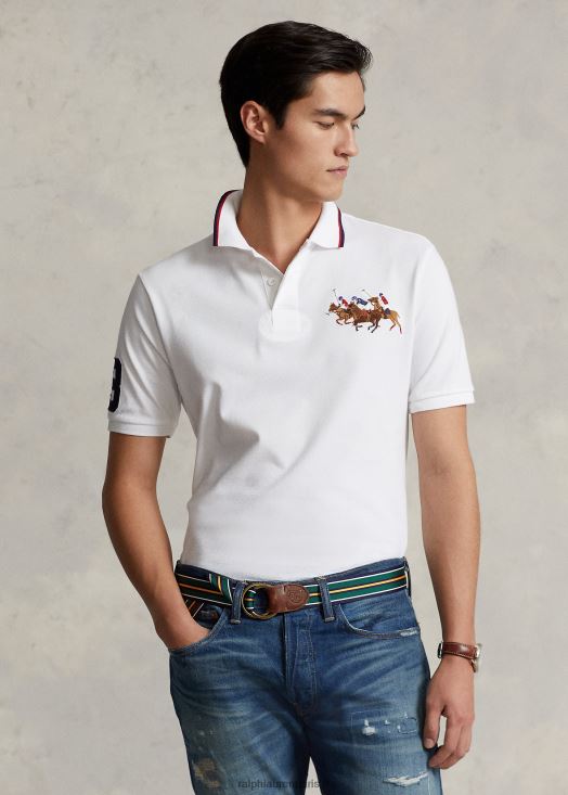polo coupe classique en mesh triple poney 46T60T660 Hommes Ralph Lauren blanc