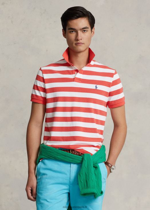 polo coupe classique en résille rayée 46T60T8426 Hommes Ralph Lauren rouge récif/blanc