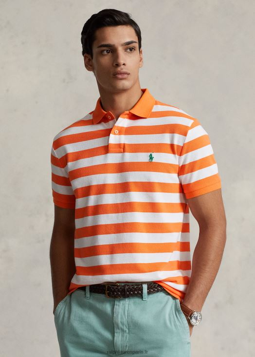 polo coupe classique en résille rayée 46T60T8427 Hommes Ralph Lauren orange optique/blanc