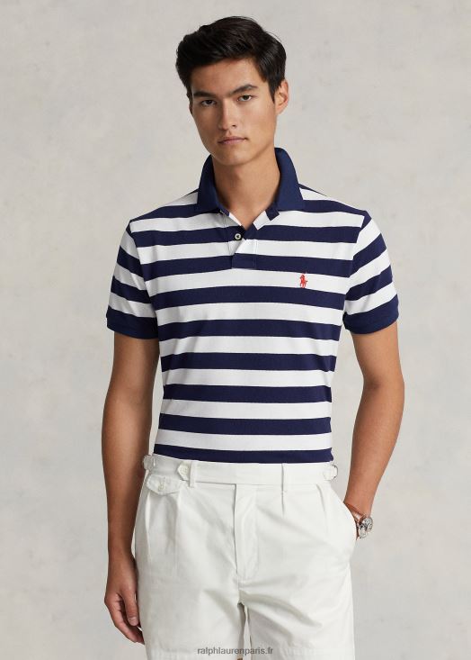 polo coupe classique en résille rayée 46T60T8429 Hommes Ralph Lauren newport marine/blanc