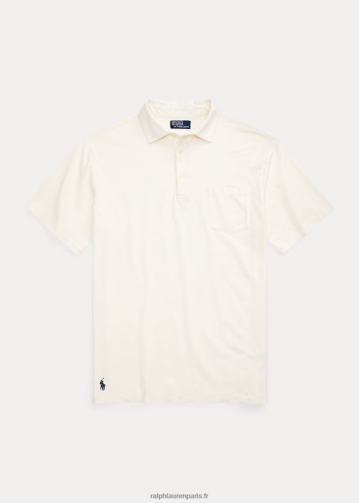 polo en coton et lin 46T60T1595 Hommes Ralph Lauren crème de parchemin
